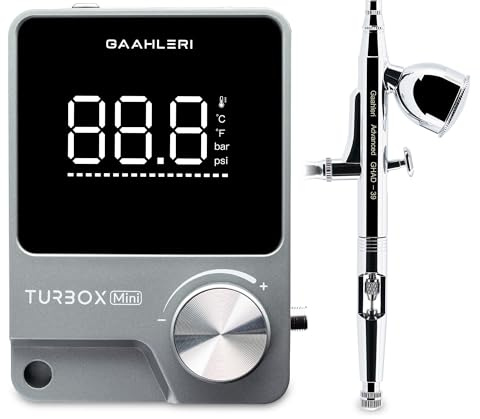 Gaahleri Aerógrafo , Turbox mini con GHAD-39, aerógrafo de doble acción y compresor de aire con control de aire de 18 niveles, ultra silencioso y conmutación de doble modo, multiescenario