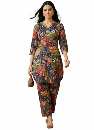 Bee M Pee Designer Trendy Floral Printed Poly Rayon Cotton Latest Kurta Coord Sets for Women | Stylish Casual Kurti Tunic Cord Set with Pant for Woman for Office