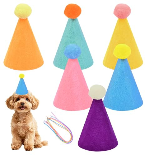 6 Pezzi Cappellini Festa Compleanno Animali,Cappellini da Festa per Peluche,SZMK Mini Party Hats,Cappello Cono Festa Colorati,Cappello da Party per Decorazioni per Cane, Gatto, Coniglio - Multicolore