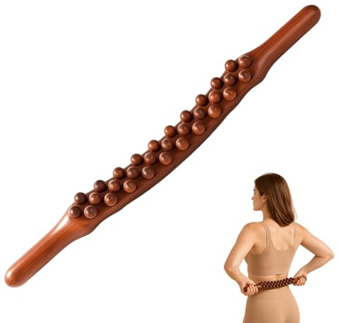 Gua Sha Bâton de Massage,Appuyer en Bois de Hêtre Avec Perles Pour Relâchement Musculaire,Idéal Dos Cou Jambes Bras Abdomen,Parfait Pour Sportifs Coachs et Voyage