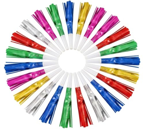24 Party Blowers, Festive Party Whistles for Celebrations, Vibrant Party Blowers for Adults with Multi-Colour Design, Ideal for Events and Gatherings