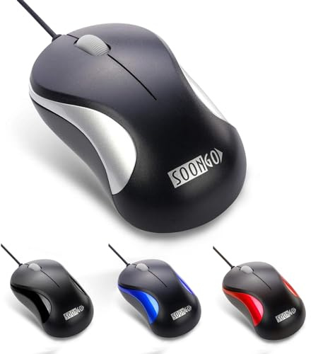 SOONGO Computer Mini USB Wired Optical Mouse Portable for Laptop, Notebook, Macbook - Silver