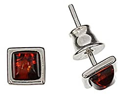 Bernstein Ohrringe von Artisana-Schmuck, rechteckige Ohrstecker mit Bernstein, Fassung 925/000 Sterling Silber rhodiniert