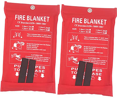 Toneeko 1.2x1.2m Couverture Anti-feu en Fibre de Verre pour la Survie, Protection Ignifuge et Isolation Thermique, conçue pour la Cuisine, cheminée, Barbecue, Voiture, Camping (Blanc, 2 Paquet)