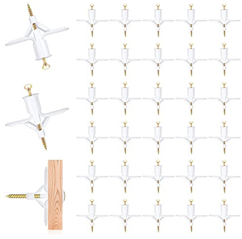 Juego de tapones para placas de yeso, 60 tacos y tornillos de expansión de pared de yeso de 8 x 50 mm, fijaciones de pared de cavidad de yeso, fijaciones de pared de yeso antirotación resistentes para