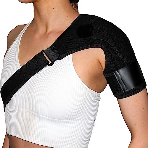 Fenzer Recovery Shoulder Brace for Men and Women, Shoulder Stability Support Brace, Adjustable Fit Sleeve Wrap, Relief for Shoulder Injuries and Tendonitis, One Size Regular (BLACK)