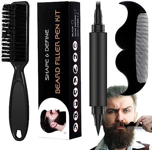 Teksome Bartfüller für Männer | Wasserdichter Bartstift Bartbürste Kamm | Natural Makeup Nahtloser Zwei-End-Bartfärbe-Bartfüllstift für Männerbärte, Augenbrauen, Schnurrbart