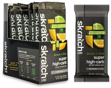 SKRATCH LABS High-Carb Drink Mix | Hidratos de Carbono, Electrólitos en polvo | Resistencia, entrenamiento, competición | Sin gluten, vegano (8x53g, Lima + Limón)