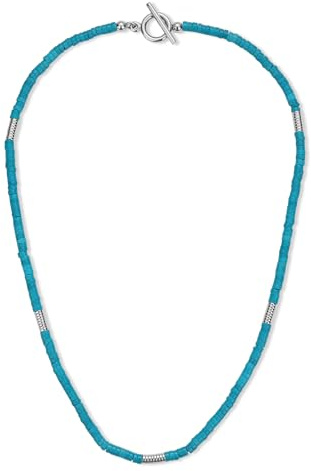 COAI Herrhalsband hematiska naturliga stenar, heishi pärlhalsband, sommar surfing halsband för män, 50cm, Sten, Skapad turkos