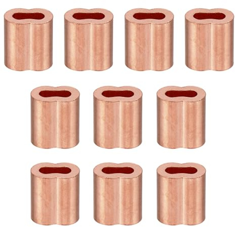 PATIKIL 3/32/2,5mm Cable Cuerda Bucle Manga, 10 Paquete Cobre Doble Férula Dúplex Engarzado Bucle Manga para Alambre Cuerda Cable Accesorios Aparejo, Dorado