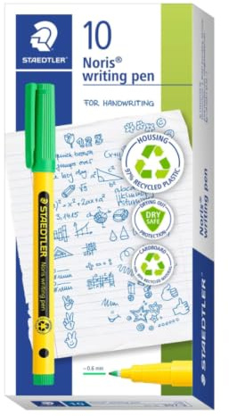 STAEDTLER Noris Writing Pens, Fineliner 0.6 mm Tip, 10 Pack, Pale Green