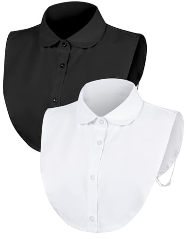 MELLIEX 2 Piezas Cuellos Falsos Mujer, Cuello Camisa Desmontable Elegante Media Camisa Blusa Cuello Falsos Algodón para Mujer, Blanco y Negro