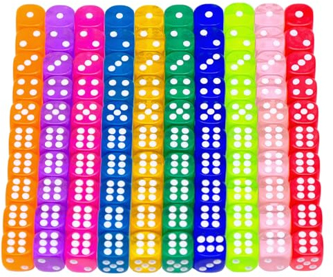 OVBOVA 100 stycken tärningsset, 6 sidor tärningar, färgglada kuber i akryl, 12 mm akrylspel, färgglada tärningar med runda hörn, spelkuber dice set, tärningsspel, flera färger sexsidigt tärningsset