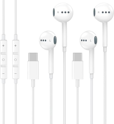 2 Pack USB C Headphones for iPhone 17 16 15, Type C Earphones with Microphone & Remote Control Noise Cancelling Wired Earbuds USB C for iPhone 17 16 15 Pro Max, iPad Pro, Galaxy S25 S24 Ultra, Pixel 9