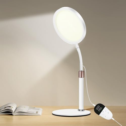 Relhafethy SAD Lampe – UV-freie Lichttherapielampe mit 10.000 Lux, 3 Farbtemperaturen, 9 Helligkeitsstufen & 15/30/45 Min Timer – Tageslichtlampe zur Stimmungsaufhellung