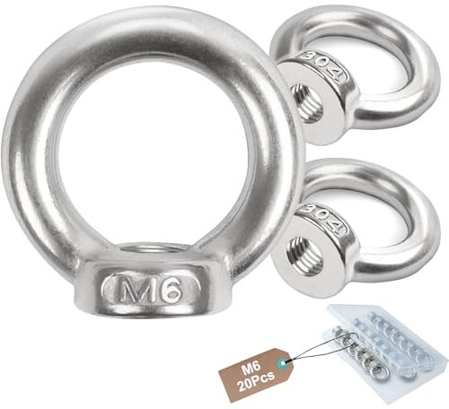 Lot de 20 écrous à anneau M6 en acier inoxydable 304 - Écrou à œil - Filetage intérieur - Œillets à œillets - Écrou à œillet - Accessoires de levage pour fixer des pots de fleurs suspendus - Support