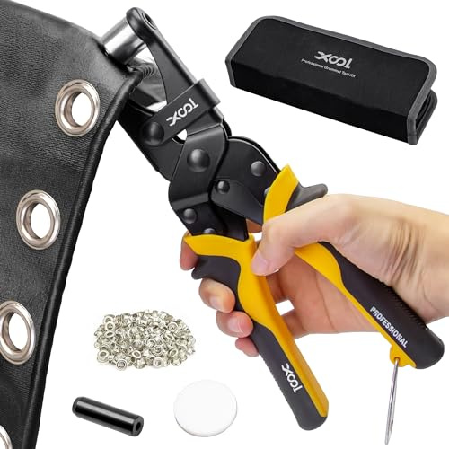 XOOL Kit de Herramientas para ojales, 200 Piezas de ojales Metálicos de 10 mm con Perforador y Bolsa de Herramientas para Lona, Tela, Toldos, Banderas y Proyectos de Bricolaje