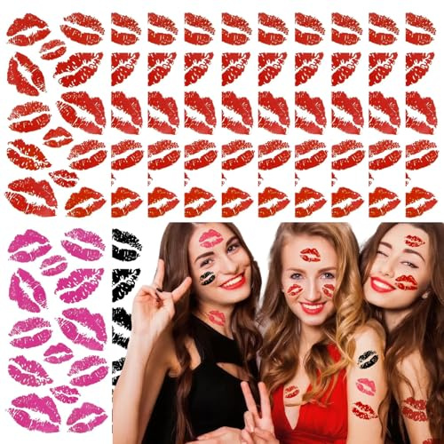 156Pcs Lip Kiss Tattoos Temporary - Red Lips Lipstick Kiss Mark Tattoos Temporary Waterproof Face Body Decorative Kisses Fake Tattoo Stickers Makeup Transfers for Women Girls 12sheetsTattoos