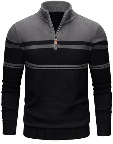 TACVASEN Men's Sweaters 1/4 Zip Cotton Jumper Pullover Polo Striped Tops