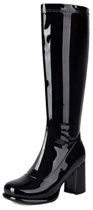 Allbestop Cuissardes Femme Sexy Haute, Bottes Cuissardes Cuir Botte au Dessus Du Genou Femme Bottes Hautes Talon Plat Country en Cuir Chaussettes(Noir,38)