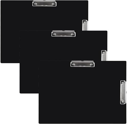 WOPPLXY 3 tavolette portablocco A3 orizzontali in plastica nera con clip a doppia clip A3 da disegno per ufficio, arte, architettura