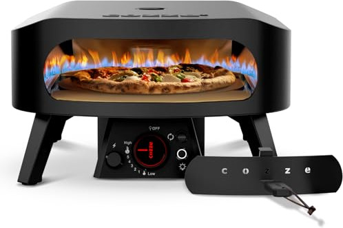 Cozze® Forno Pizza a Gas 13 Rotate Black Edition | Forno per Pizza con Pietra Rotante 34cm, Fornetto Pizza Nero Opaco