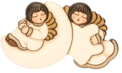 Coppia angeli da parete con luna e stella in ceramica - Ceramica - 18,9x11x3,7 cm