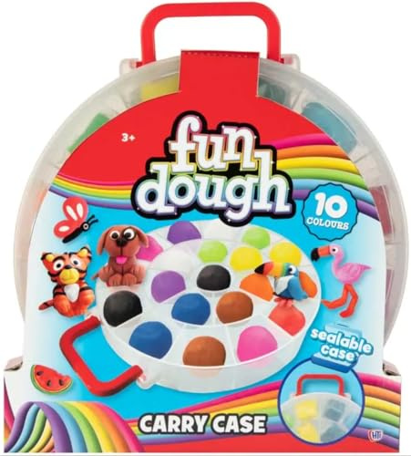 Fun Dough 10 Colours Dough Set with Carry Case – Soft Modelling Clay for Kids – Creative Arts & Crafts Play Dough Kit for Children – Non-Toxic Sensory Toy Gift Age 3+