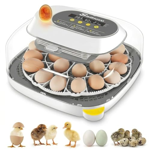 Sailnovo incubadora automática para 24 huevos, 4 modos para aves, con volteo automático, control de temperatura y alarma de humedad, incubadora para huevos de gallina, pato y codorniz (Gris)