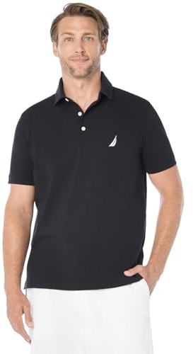 Nautica Men's Short Sleeve Solid Stretch Cotton Pique Polo Shirt, True Black, Large