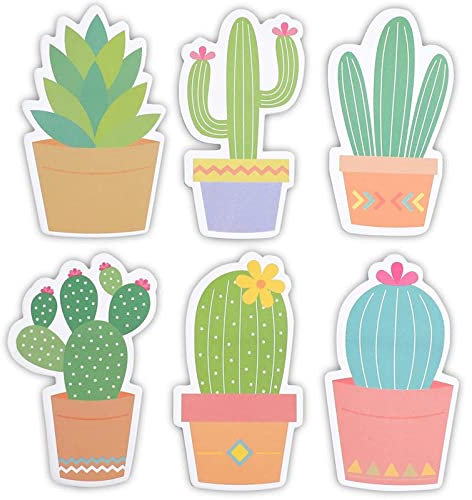 Paper Junkie Lot de 6 notes adhésives cactus pour fournitures d'enseignant, fournitures de bureau mignonnes et accessoires de bureau en forme de cactus – 7 x 11,4 cm, multicolore