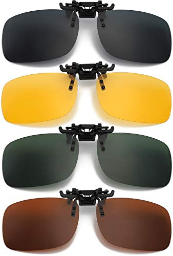 Hifot Clip Solaire 4 pièce, Clip Lunettes de Soleil Polarisées, surlunettes de Soleil pour Hommes Femmes pour la Conduite et Les Activités de Plein air