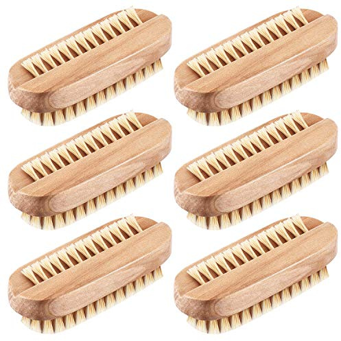 Boao 6 Pieces Nail Brushes Wooden Double Sided Scrub Handle Hand Fingernail Wood Nail Brushes for Cleaning Men Women Adult Kid Toe Foot Manicure Pedicure Supplies