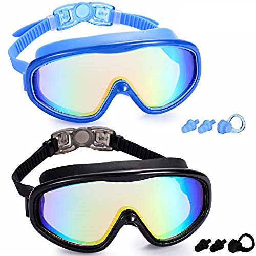 Yizerel 2 Pack Swim Goggles, Swimming Glasses for Adult Men Women Youth, No Leaking Anti Fog UV 400 Protection Waterproof 180 Degree Wide Clear Vision Triathlon Pool (Set of 2)