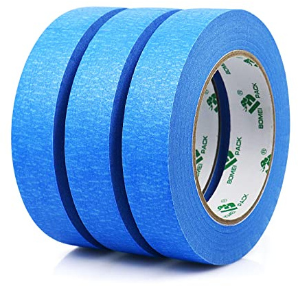 BOMEI PACK Cinta de Carrocero 3 Rollos 24mmx50m Cinta de Pintor No Deja Residuos Fácil de Remover para Hogar Arte Oficina Decoración Manualidad Profesional