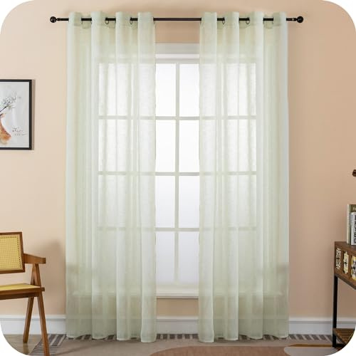 GIRASOLE HOME Coppia Tende Itaca Filtranti in Simil Lino 2 Pannelli con Occhielli (Verde Pastello, 140x290cm)