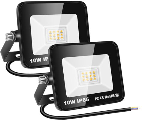 RIGIDON 2x 10W LED Strahler Außen, 1000LM Außenstrahler, 3000K Warmweiss IP66 Wasserdicht LED Fluter Scheinwerfer Flutlicht, Außenlampe für Garten, Innenhöfe, Garage, Hotel, Sportplatz, Werkstatt
