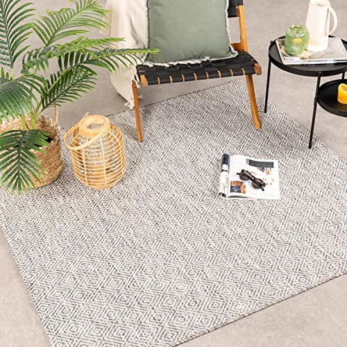 FRAAI In- & Outdoor Teppich Quadrat - Summer Tile Hellgrau 250x250cm - Wetterfest - Polypropylen - Flachgewebe - Balkon, Garten/Terrasse - Terrasse - Rug