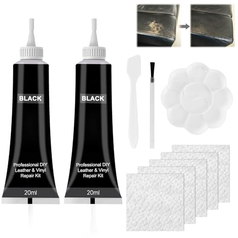 HASAIKA® Kit Riparazione Pelle, Kit di riparazione in pelle da 2 pezzi per riparare gli strappi di mobili, divani, giacche, sedili di barche, nero