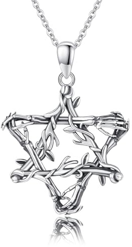 ECHOOY Davidsstjärna halsband skalle hand halsband sterling silver skalle hand judisk messiansk davidsstjärna hänge jul gotiskt skelett ben judiska smycken gåvor för kvinnor flickor, Sterlingsilver