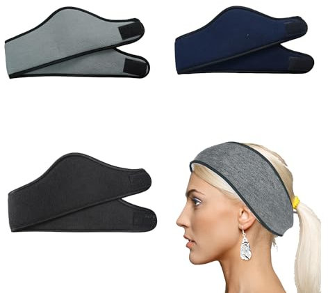 3 Pieces Winter Sports Headbands, Thermal Stretchy Ear Warmers, Cycling Ear Warmers Headband, for Yoga, Outdoor Sports, Running, Cycling, Jogging - Black, Navy Blue, Dark Gray