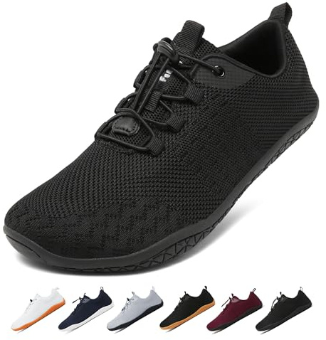 Geweo Barfußschuhe Herren Damen Sommer Bequeme Barfuss Schuhe Sneaker mit Breite Zehenbox für Sport Fitness Gym Schuhe Leicht Atmungsaktiv Turnschuhe Zero-Drop Sohle Barefoot Shoe Unisex Schwarz 37EU