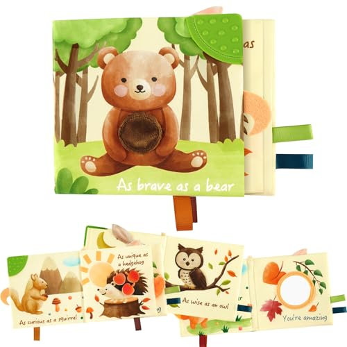 WERNNSAI Babybuch Baby Spielzeug mit Fühl- und Tastseiten Knisterbuch 0–6 Monate Sensorisches Stoffbuch mit Strukturierten Tieren Spiegel und Knisterpapier für Babyparty Geschenke