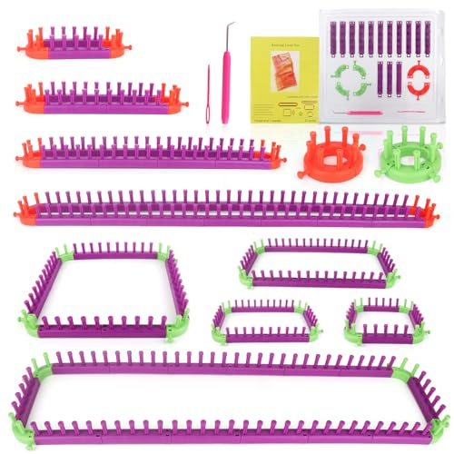 Reessy Telar de punto con instrucciones (idioma español no garantizado), gancho y aguja, juego de telar de plástico flexible para adultos y niños, kit de telares de punto cuadrados y redondos para