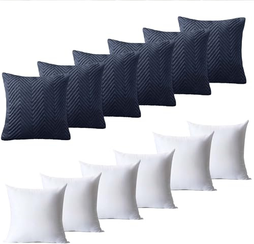 BedLooms Cushions with Covers Included 45 x 45 cm Set of 12 (6 Charcoal Cushion Covers, 6 Cushion Inserts) Ultrasonic Square Throw Pillow Cases Decorative Sofa Cushion with Invisible Zipper