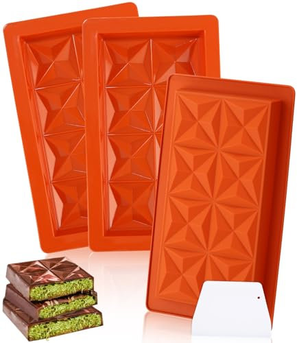 Bixury Molde Tableta Chocolate, 3 Piezas molde chocolate dubai，molde silicona turron para Tableta de hacer Chocolate, molde silicona chocolate sin BPA (Marrón Rojizo)