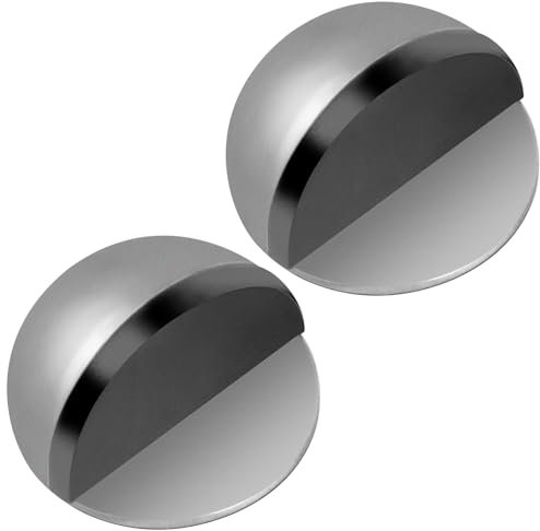 Arrêts de Portes Adhesive, 2Pièces Butées de Porte en Acier Inoxydable, Bloc Porte Sol avec Pare-Chocs en Caoutchouc, Arrêt de Porte Adhesif pour Interieur, Protection de Portes et Murs (Argent)