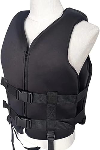 FOVIGUO Neopren-Schwimmjacke, Schwimmweste für Jugendliche, Rettungsweste mit hohem Auftrieb mit Verstellbarer Sicherheitsschnalle für Kajakfahren, Tauchen, Schwimmen, Wassersport(Schwarz,XXL)