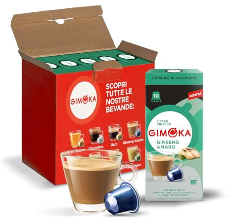 Gimoka Caffè al Ginseng Amaro - 50 capsule di alluminio compatibili con il sistema Nespresso - (5 confezioni da 10)