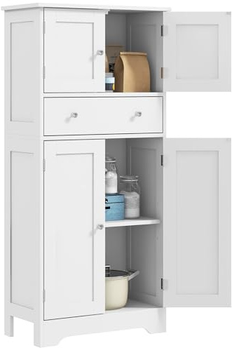HOMCOM Armadio da cucina a buffet in stile moderno con armadietti, ripiani regolabili, cassetto, per sala da pranzo, soggiorno, 60 x 30 x 128 cm, bianco
